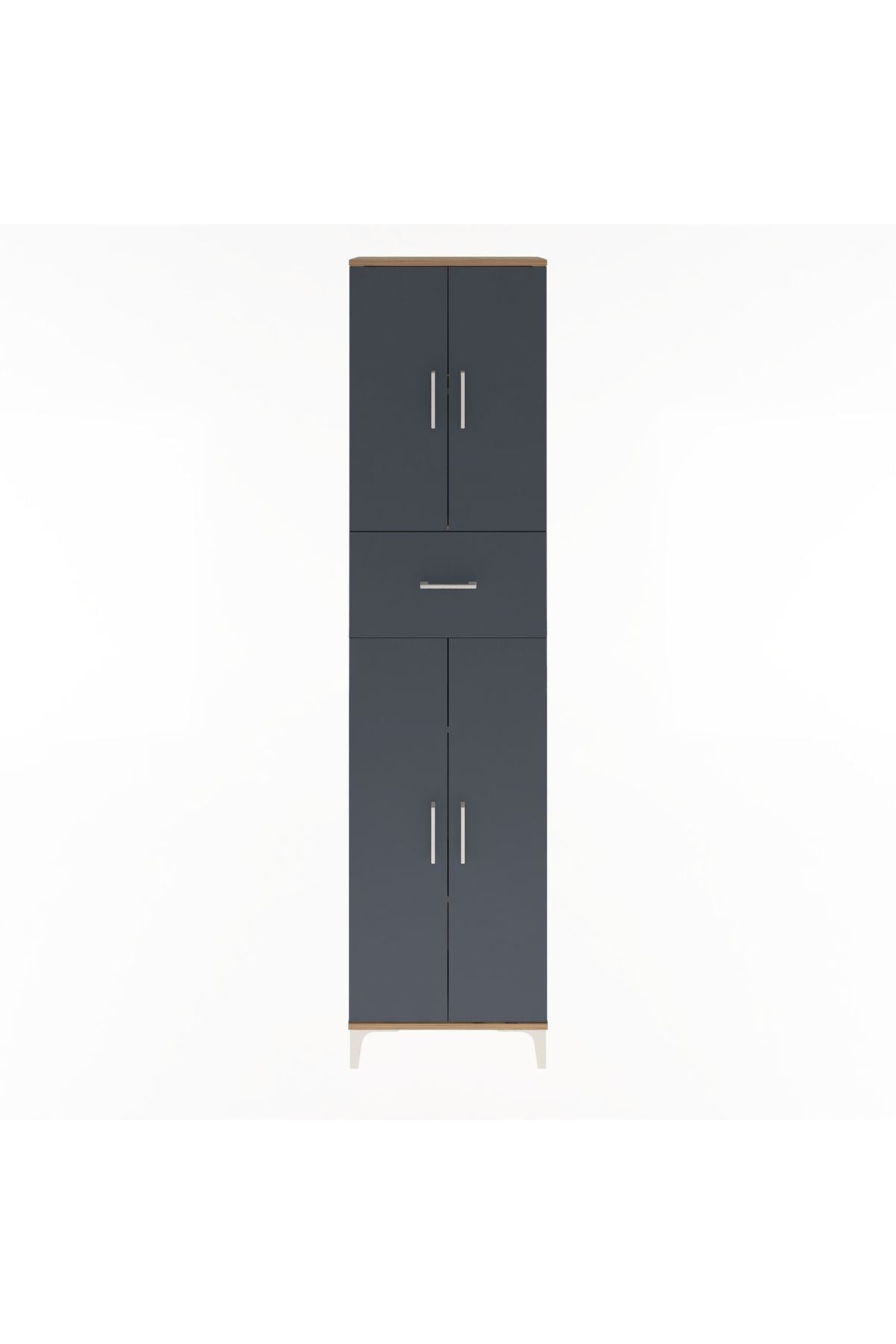 Arges Dolap 4 Raflı Tek Çekmeceli 4 Kapaklı 60x30x243 Çam-Antrasit