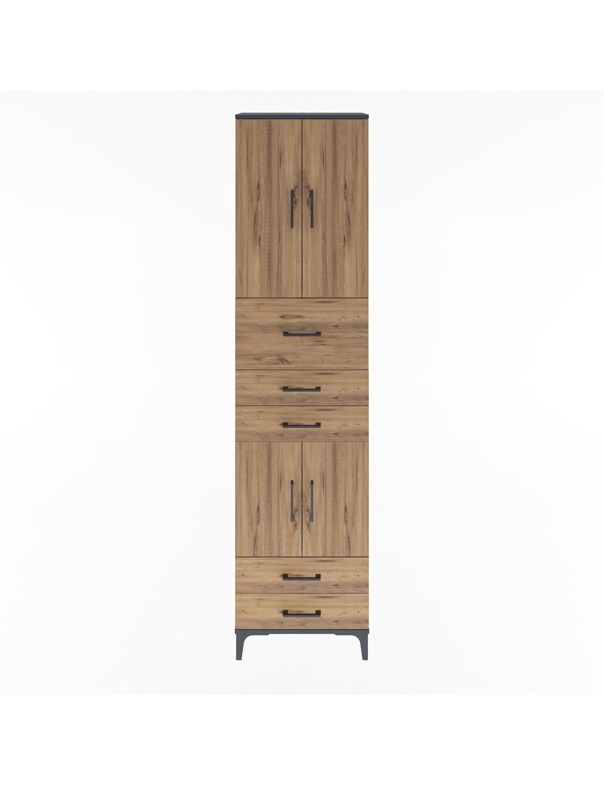 Arges Dolap 4 Raflı 5 Çekmeceli 4 Kapaklı 60x30x243 Antrasit-Çam