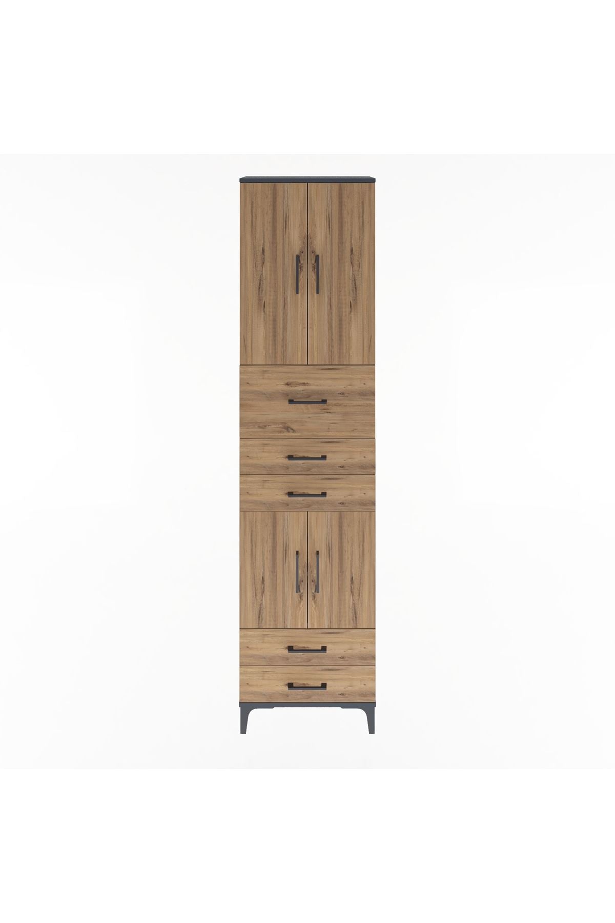 Arges Dolap 4 Raflı 5 Çekmeceli 4 Kapaklı 60x30x243 Antrasit-Çam