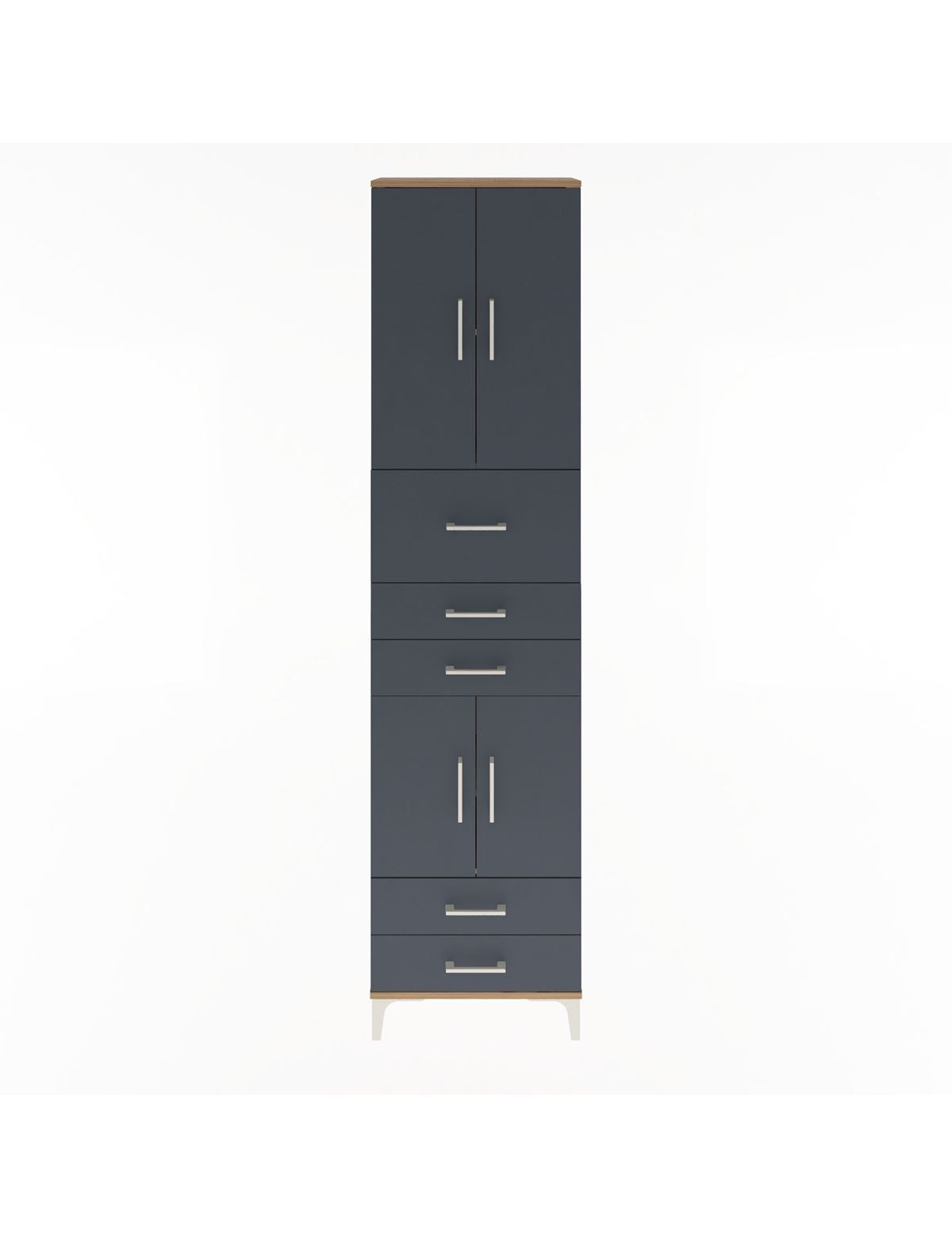 Arges Dolap 4 Raflı 5 Çekmeceli 4 Kapaklı 60x30x243 Çam-Antrasit