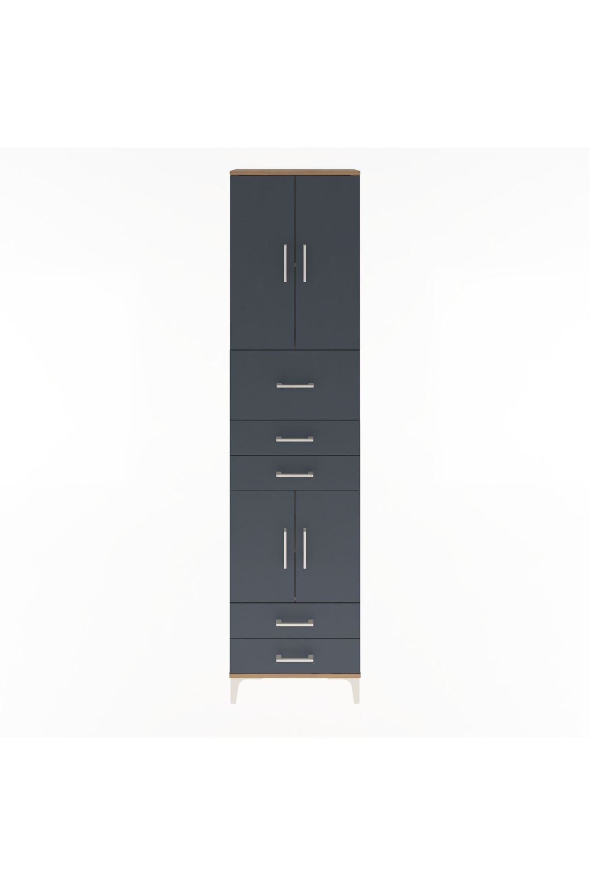 Arges Dolap 4 Raflı 5 Çekmeceli 4 Kapaklı 60x30x243 Çam-Antrasit