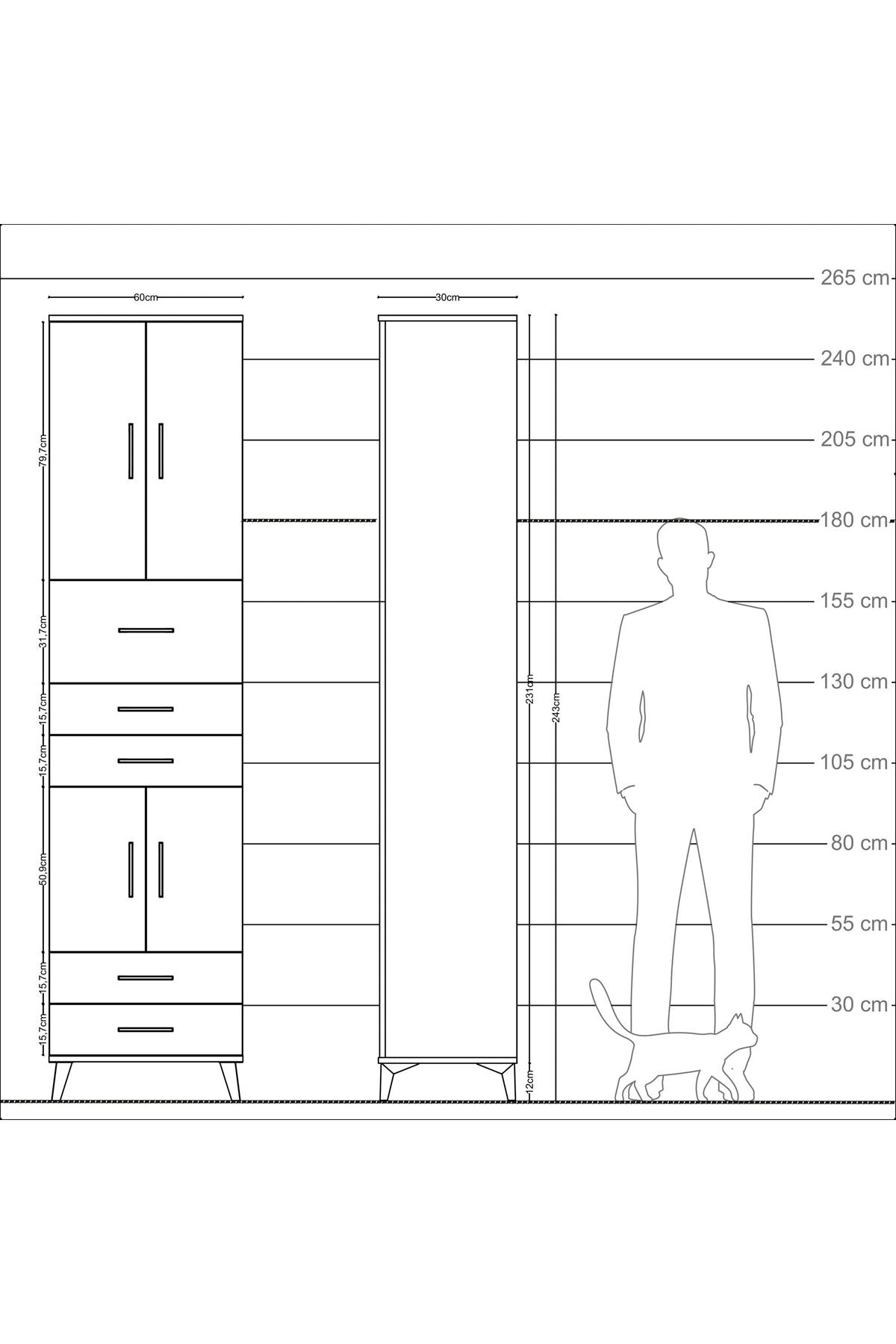 Arges Dolap 4 Raflı 5 Çekmeceli 4 Kapaklı 60x30x243 - S32M042V6A