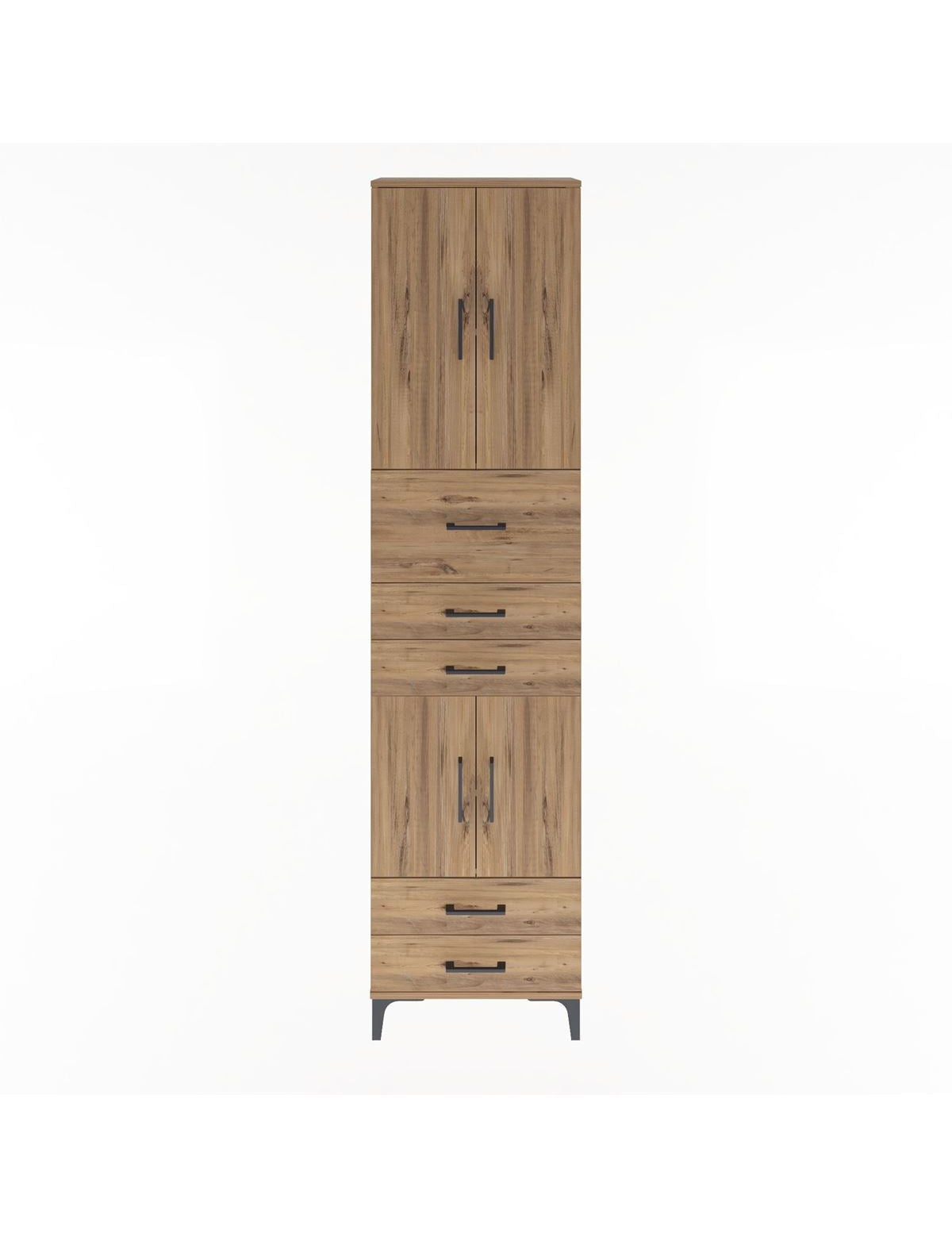 Arges Dolap 4 Raflı 5 Çekmeceli 4 Kapaklı 60x30x243 Çam-Çam