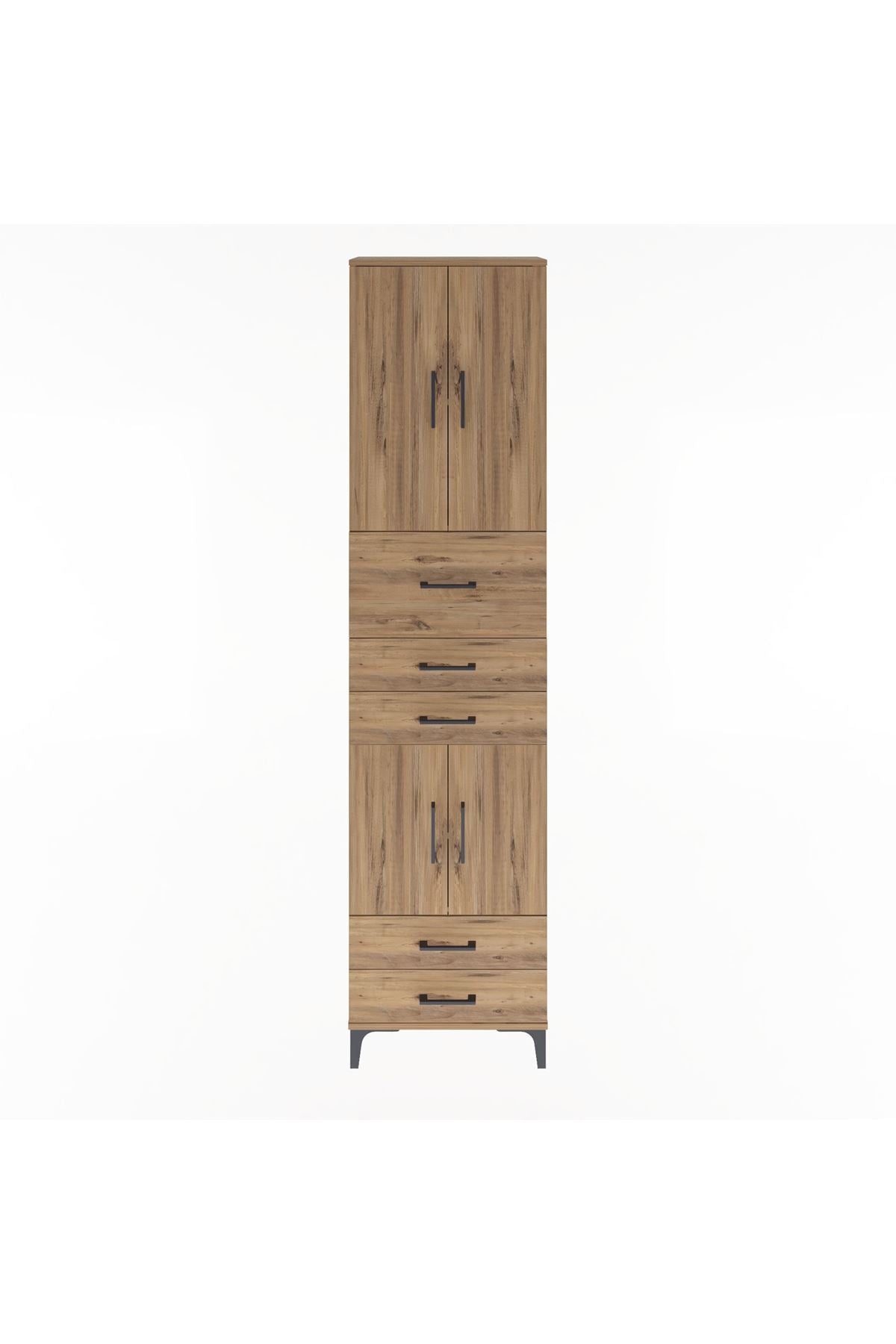 Arges Dolap 4 Raflı 5 Çekmeceli 4 Kapaklı 60x30x243 Çam-Çam