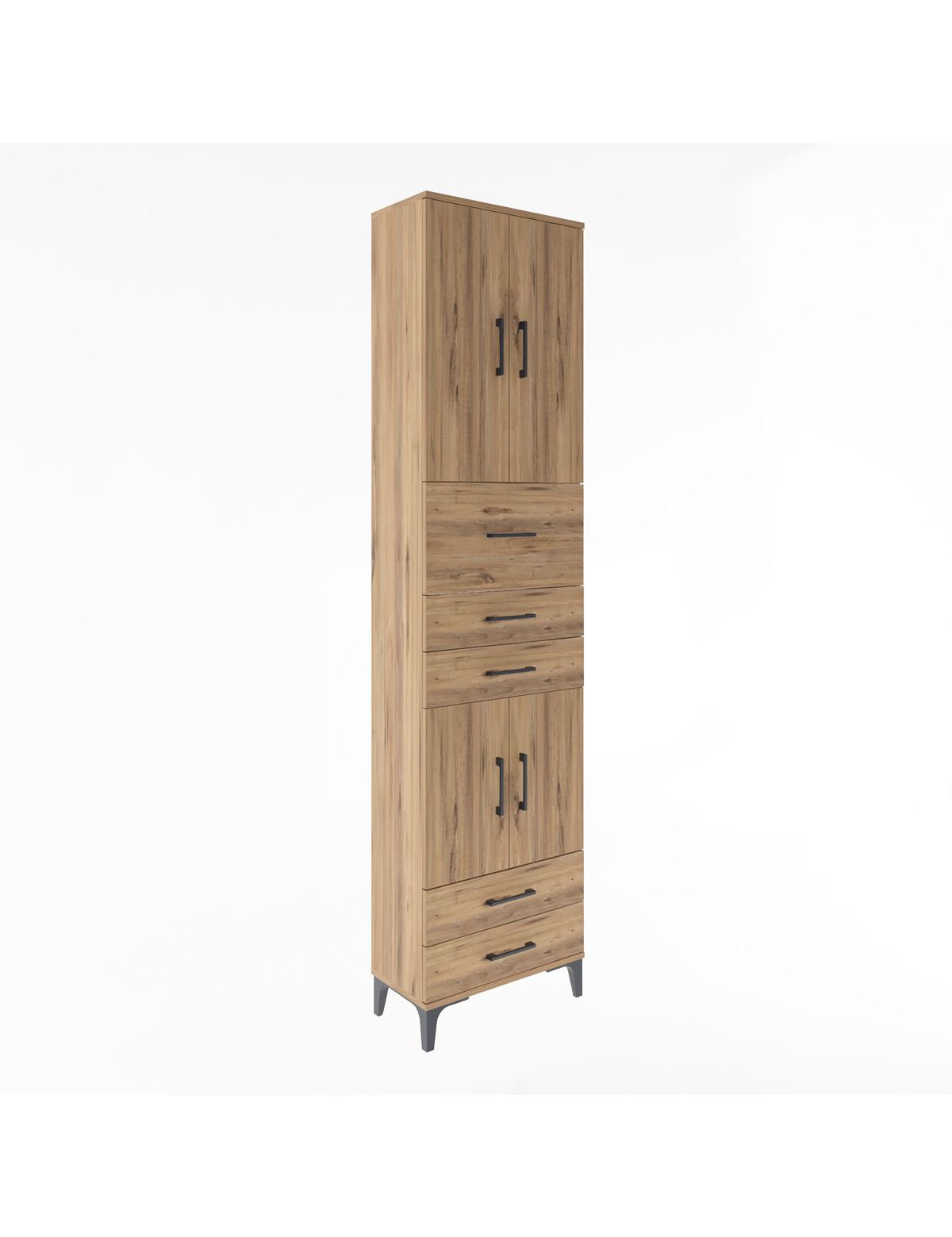 Arges Dolap 4 Raflı 5 Çekmeceli 4 Kapaklı 60x30x243 Çam-Çam