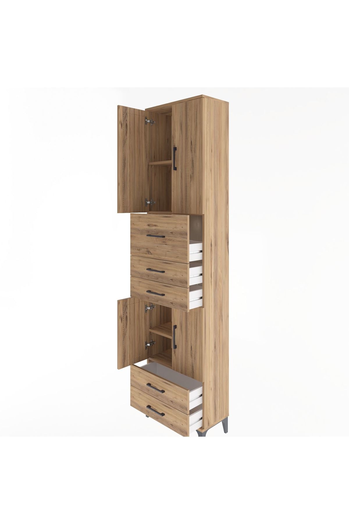 Arges Dolap 4 Raflı 5 Çekmeceli 4 Kapaklı 60x30x243 Çam-Çam