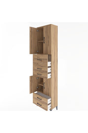 Arges Dolap 4 Raflı 5 Çekmeceli 4 Kapaklı 60x30x243 Çam-Çam