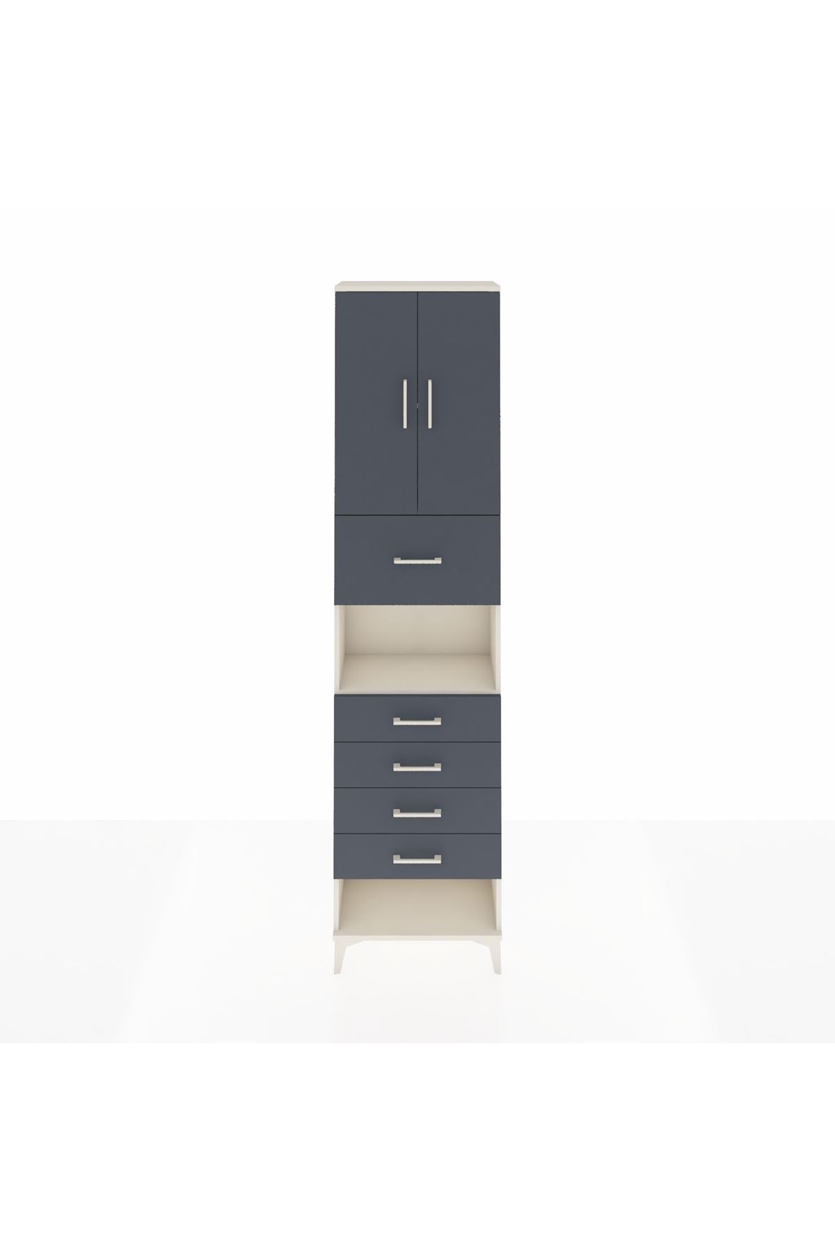 Arges Dolap 3 Raflı 5 Çekmeceli 2 Kapaklı 60x30x243 Aytaşı-Antrasit