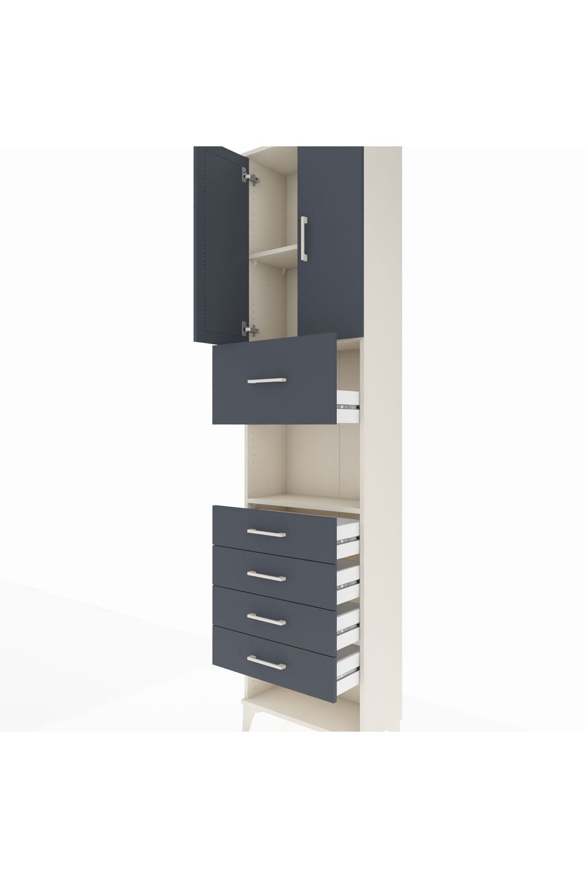 Arges Dolap 3 Raflı 5 Çekmeceli 2 Kapaklı 60x30x243 Aytaşı-Antrasit