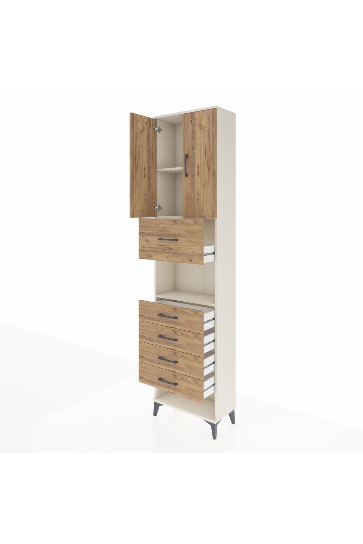 Arges Dolap 3 Raflı 5 Çekmeceli 2 Kapaklı 60x30x243 Aytaşı-Çam