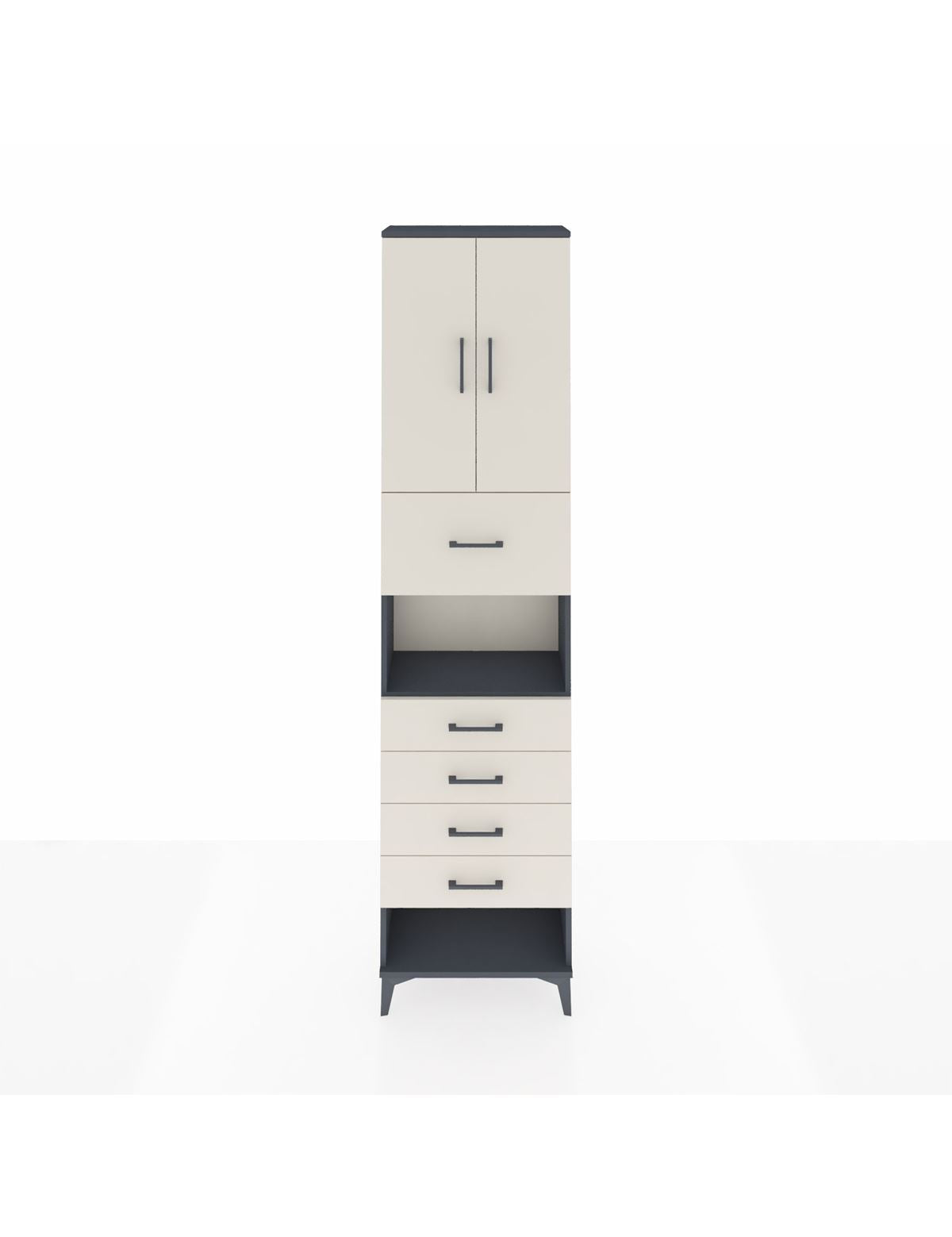 Arges Dolap 3 Raflı 5 Çekmeceli 2 Kapaklı 60x30x243 Antrasit-Aytaşı