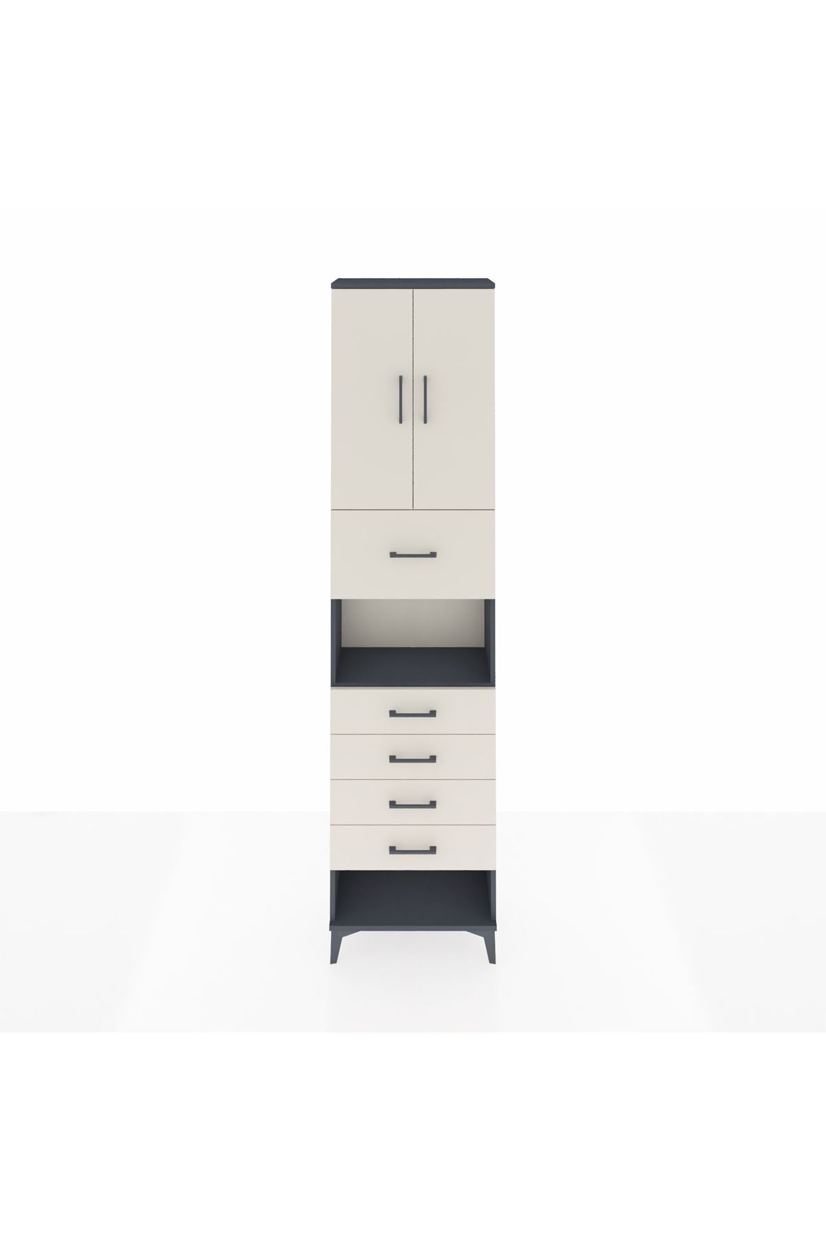 Arges Dolap 3 Raflı 5 Çekmeceli 2 Kapaklı 60x30x243 Antrasit-Aytaşı