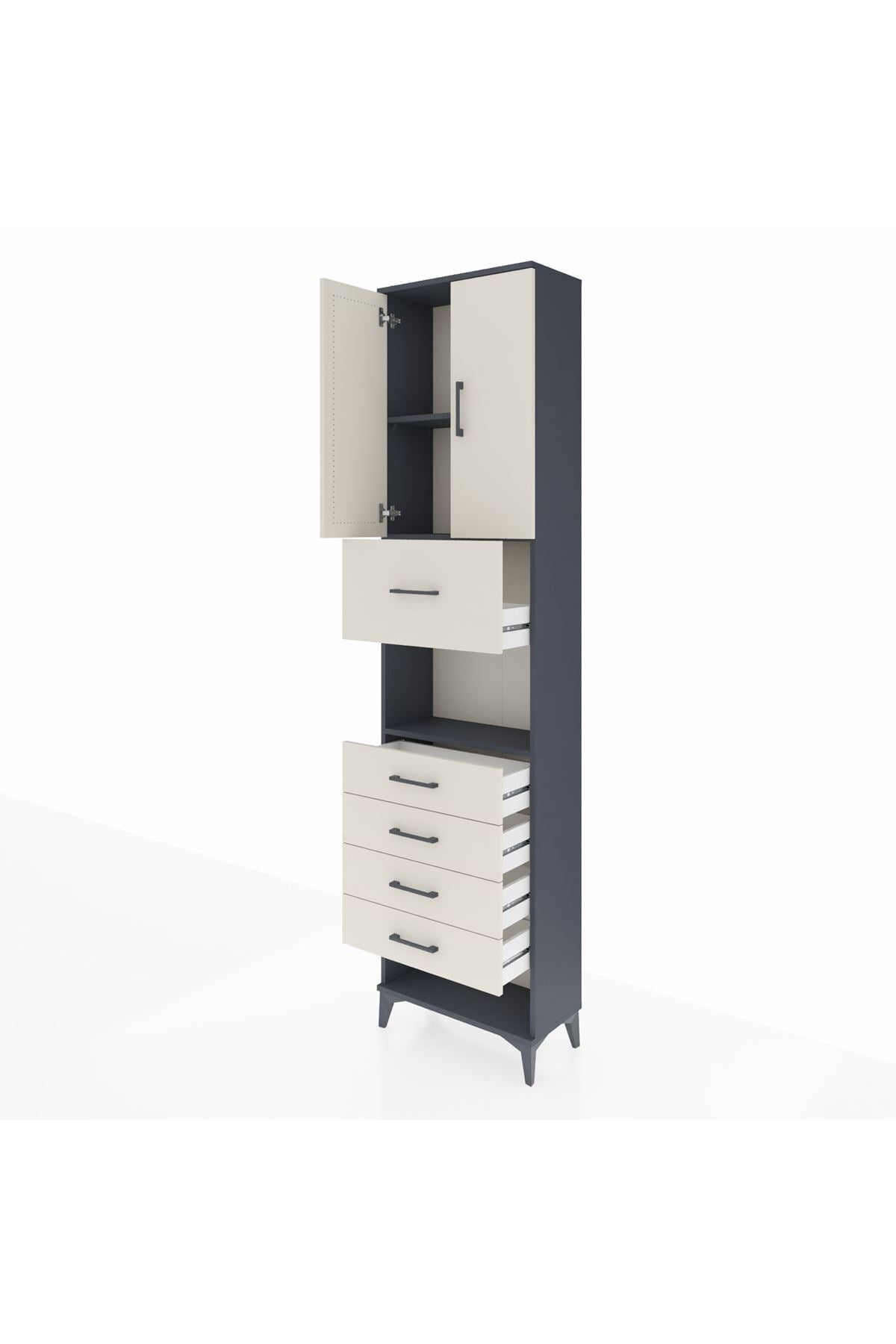 Arges Dolap 3 Raflı 5 Çekmeceli 2 Kapaklı 60x30x243 Antrasit-Aytaşı