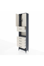 Arges Dolap 3 Raflı 5 Çekmeceli 2 Kapaklı 60x30x243 Antrasit-Aytaşı