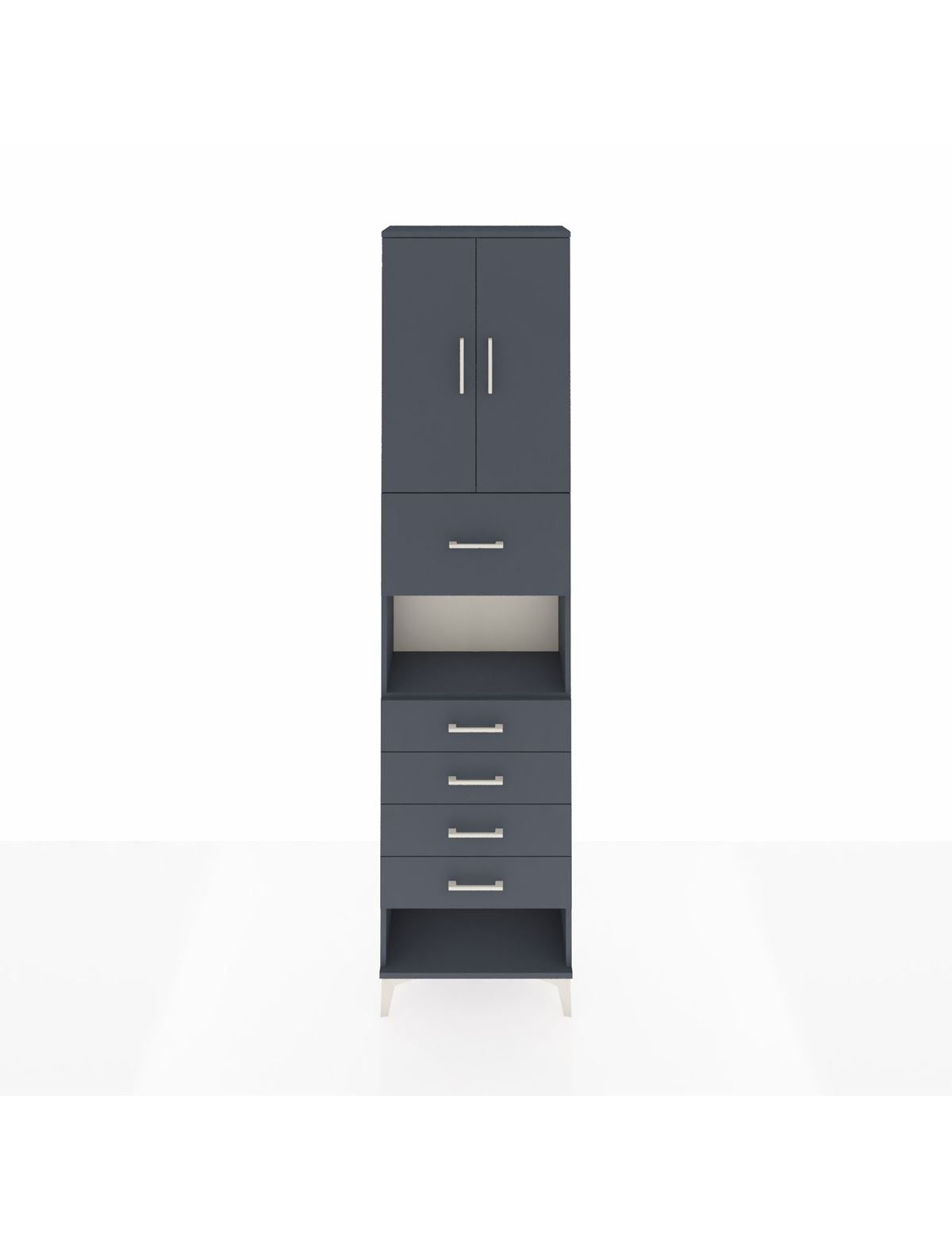 Arges Dolap 3 Raflı 5 Çekmeceli 2 Kapaklı 60x30x243 Antrasit-Antrasit