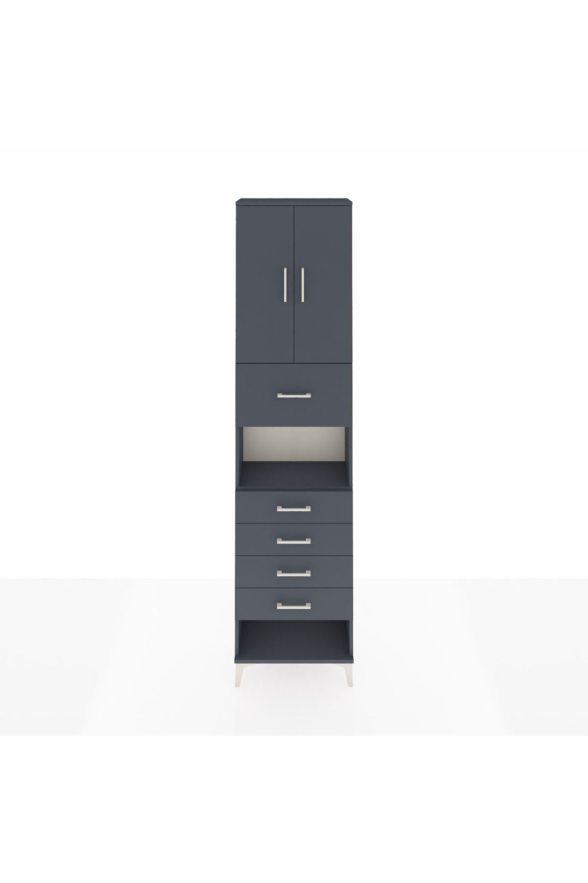 Arges Dolap 3 Raflı 5 Çekmeceli 2 Kapaklı 60x30x243 Antrasit-Antrasit