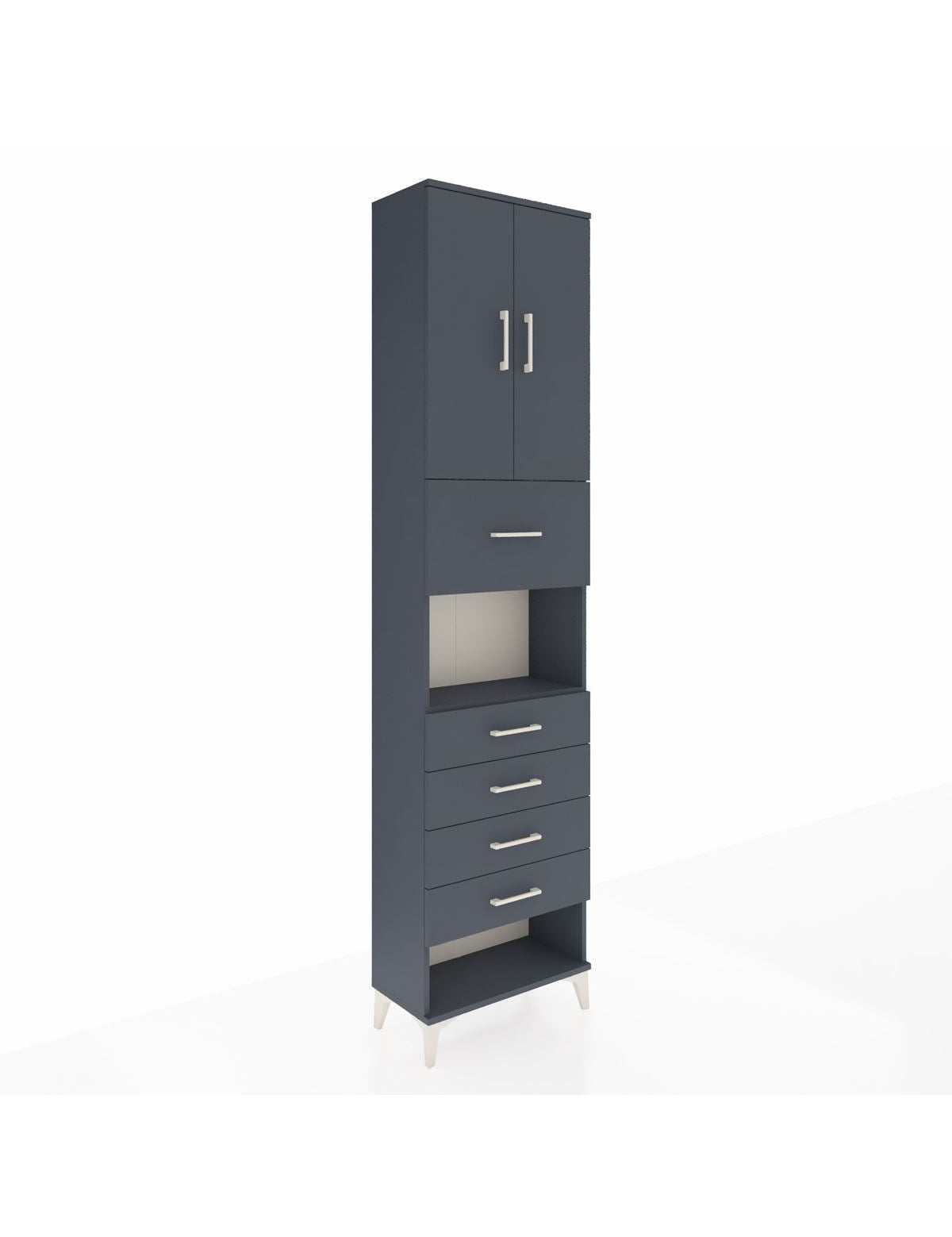 Arges Dolap 3 Raflı 5 Çekmeceli 2 Kapaklı 60x30x243 Antrasit-Antrasit