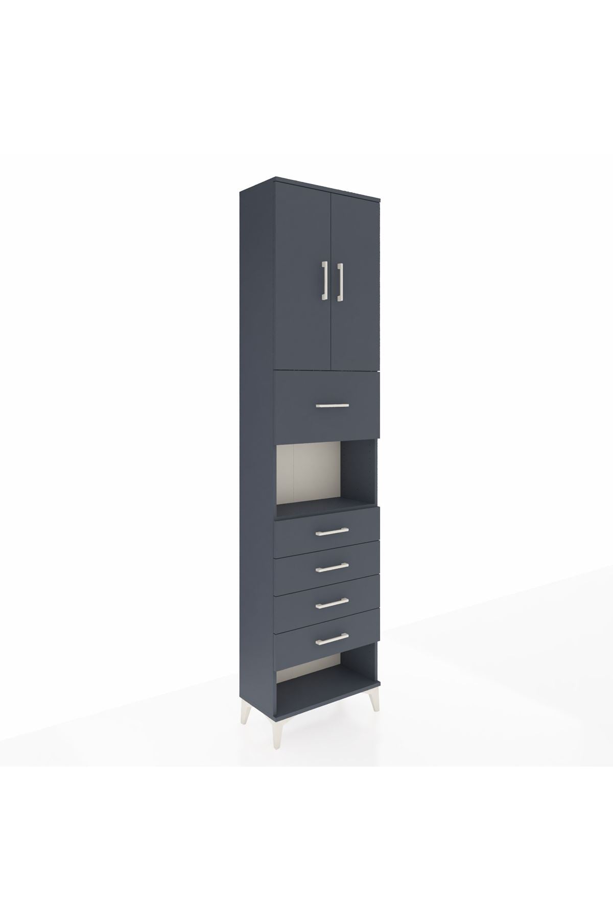 Arges Dolap 3 Raflı 5 Çekmeceli 2 Kapaklı 60x30x243 Antrasit-Antrasit