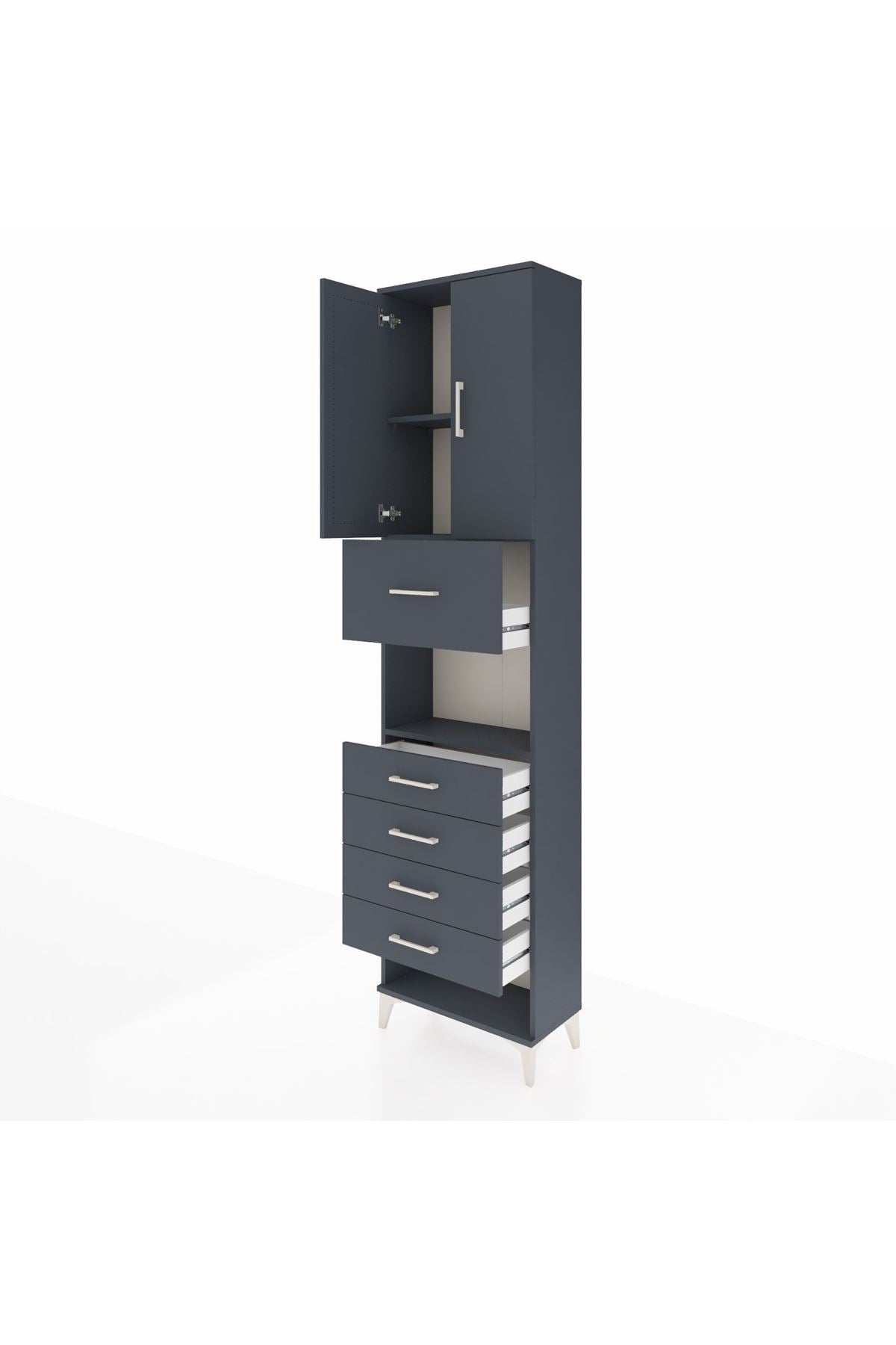 Arges Dolap 3 Raflı 5 Çekmeceli 2 Kapaklı 60x30x243 Antrasit-Antrasit