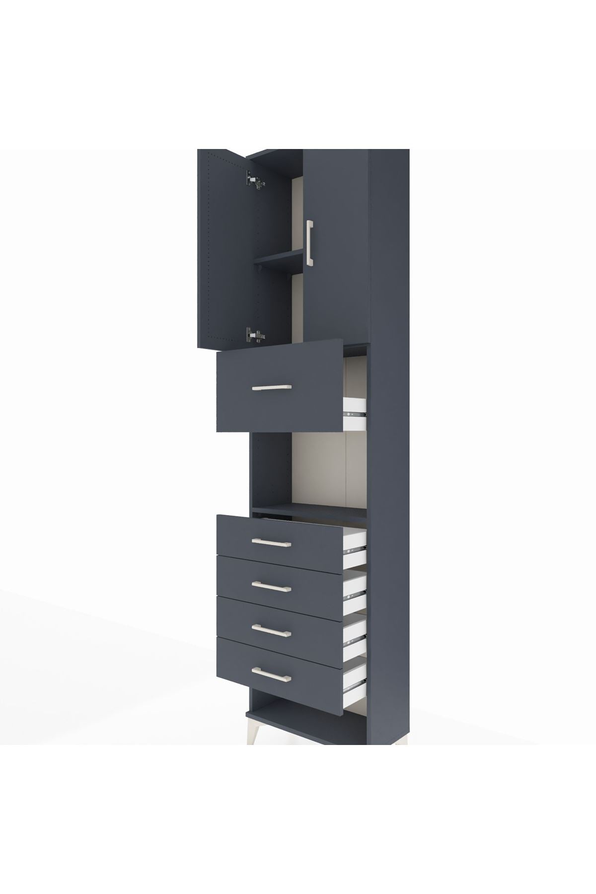 Arges Dolap 3 Raflı 5 Çekmeceli 2 Kapaklı 60x30x243 Antrasit-Antrasit