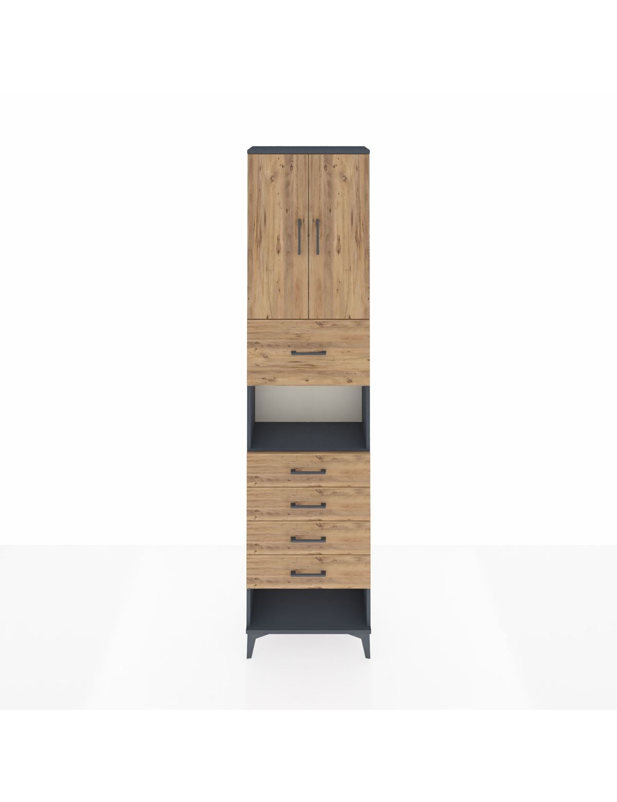 Arges Dolap 3 Raflı 5 Çekmeceli 2 Kapaklı 60x30x243 Antrasit-Çam