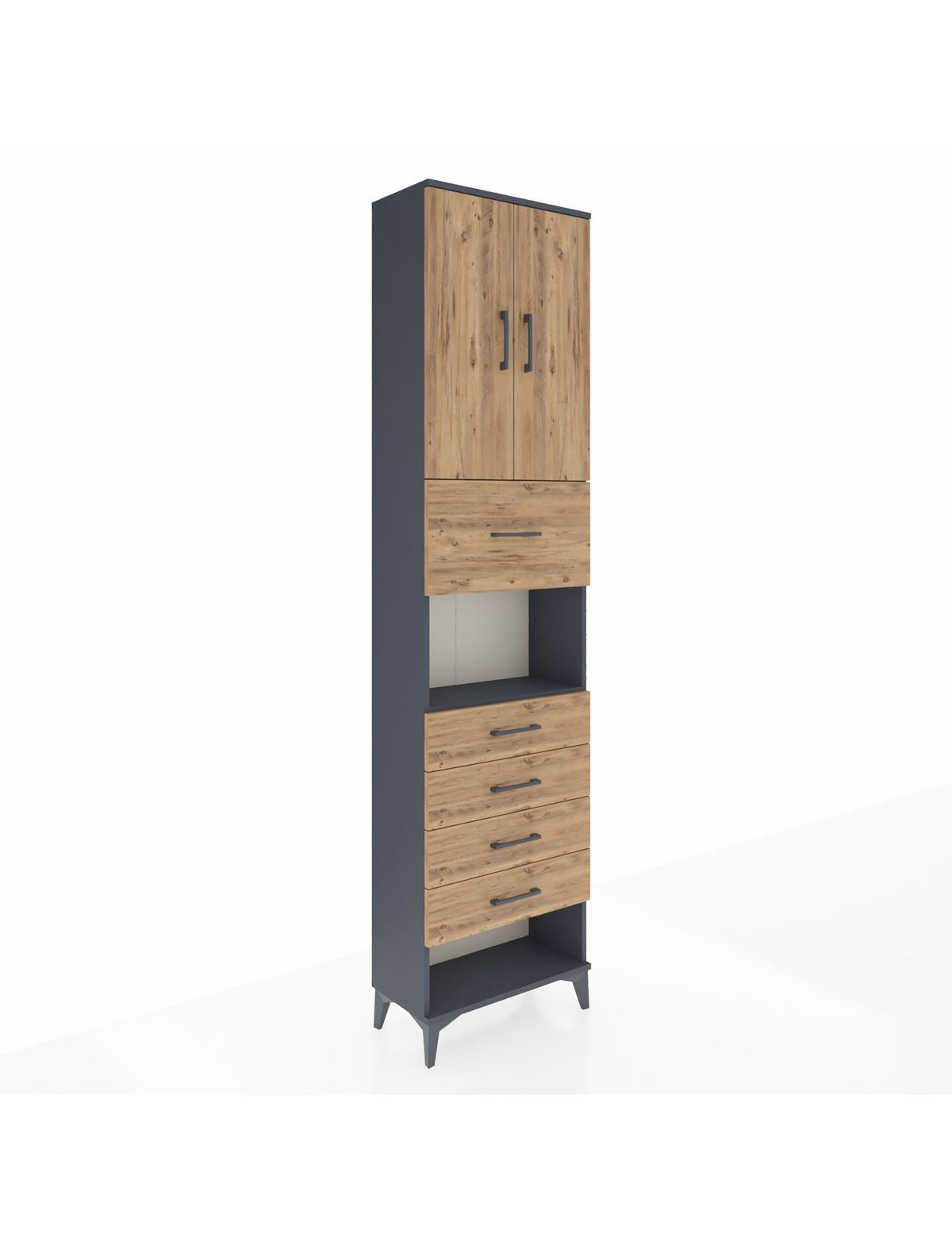 Arges Dolap 3 Raflı 5 Çekmeceli 2 Kapaklı 60x30x243 Antrasit-Çam