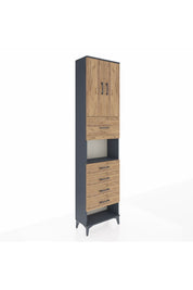 Arges Dolap 3 Raflı 5 Çekmeceli 2 Kapaklı 60x30x243 Antrasit-Çam