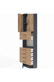 Arges Dolap 3 Raflı 5 Çekmeceli 2 Kapaklı 60x30x243 Antrasit-Çam