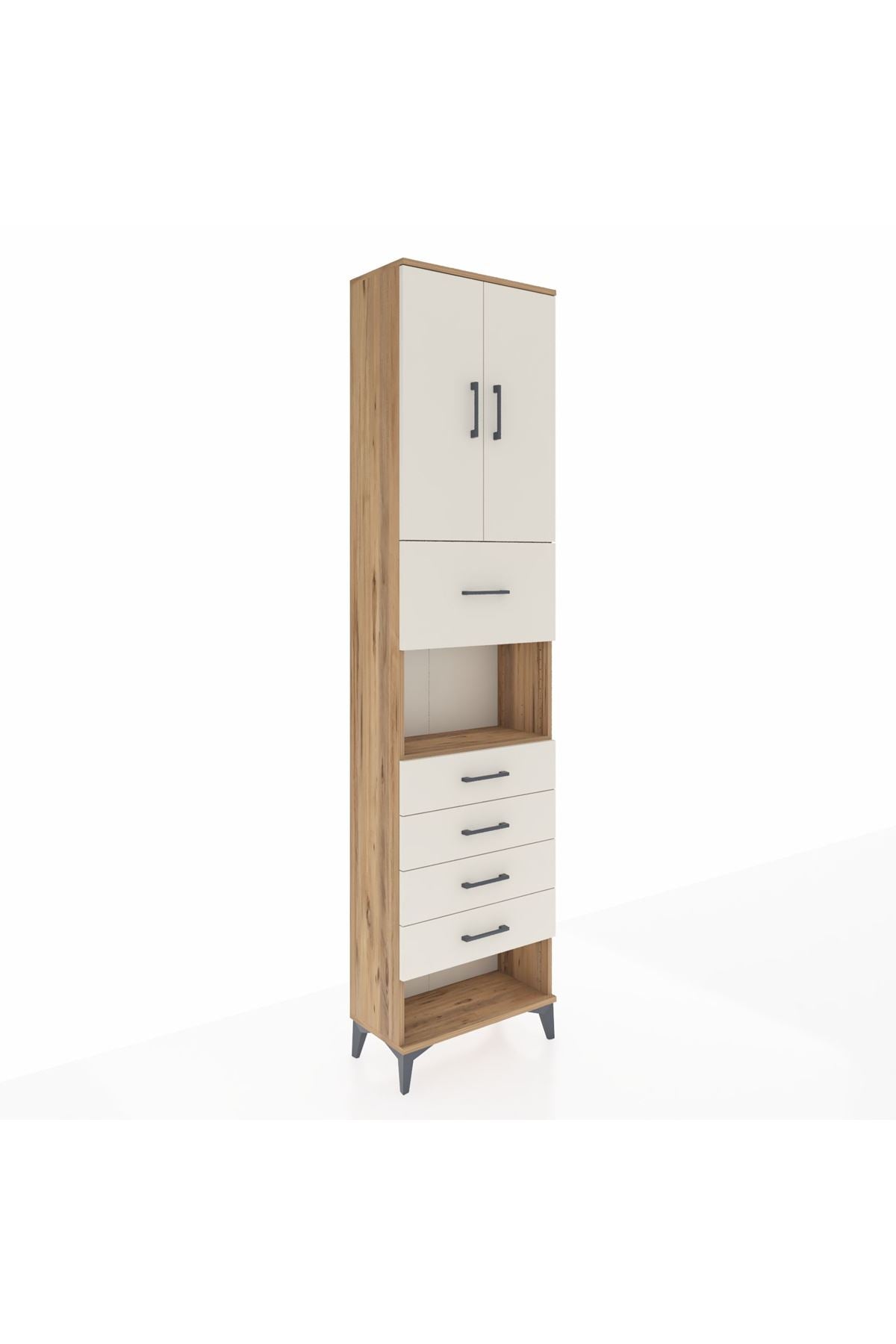 Arges Dolap 3 Raflı 5 Çekmeceli 2 Kapaklı 60x30x243 Çam-Aytaşı