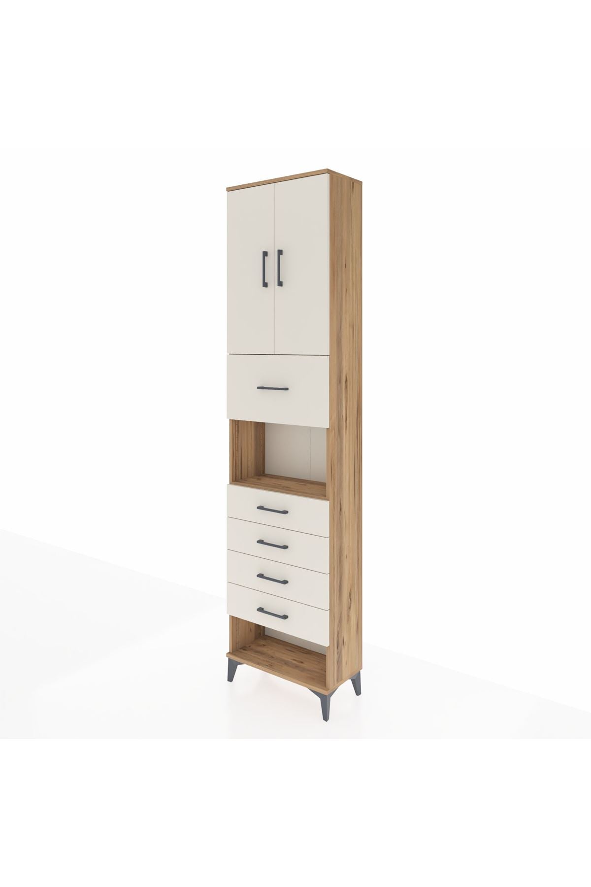 Arges Dolap 3 Raflı 5 Çekmeceli 2 Kapaklı 60x30x243 Çam-Aytaşı