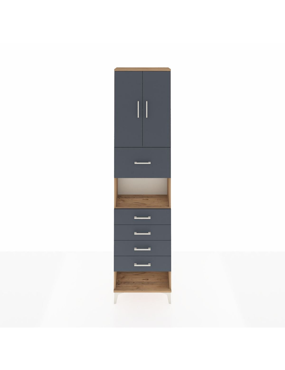 Arges Dolap 3 Raflı 5 Çekmeceli 2 Kapaklı 60x30x243 Çam-Antrasit