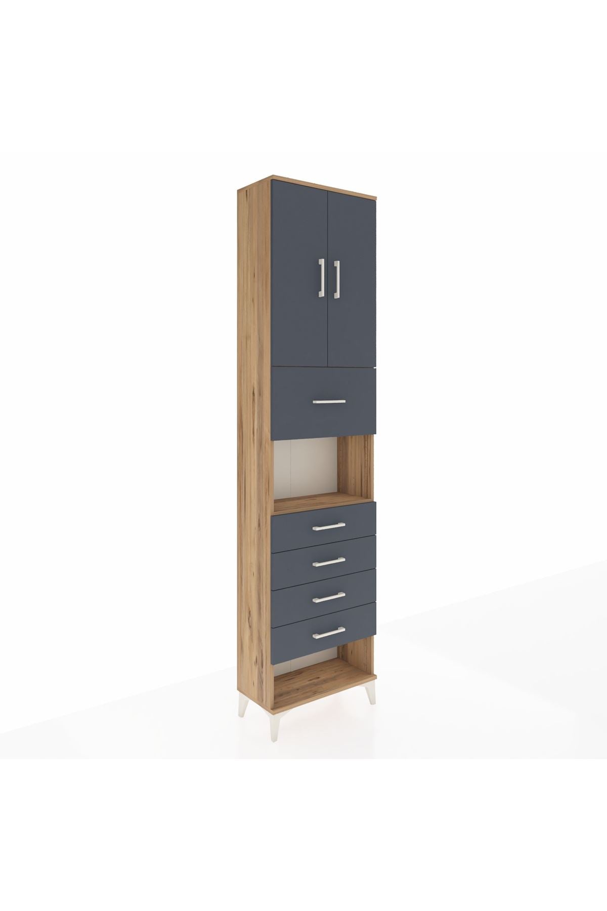 Arges Dolap 3 Raflı 5 Çekmeceli 2 Kapaklı 60x30x243 Çam-Antrasit