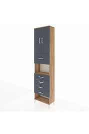 Arges Dolap 3 Raflı 5 Çekmeceli 2 Kapaklı 60x30x243 Çam-Antrasit