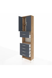 Arges Dolap 3 Raflı 5 Çekmeceli 2 Kapaklı 60x30x243 Çam-Antrasit