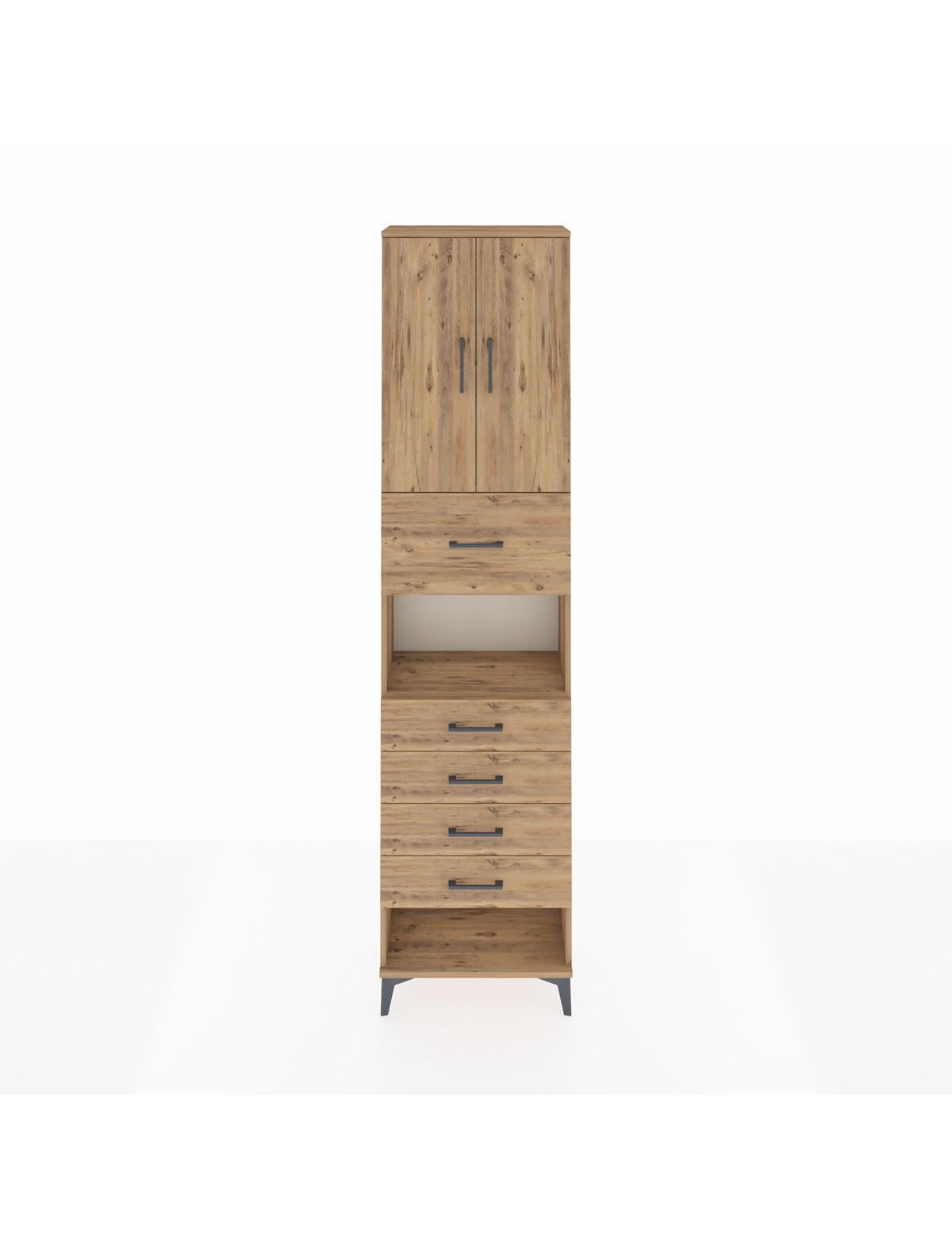 Arges Dolap 3 Raflı 5 Çekmeceli 2 Kapaklı 60x30x243 Çam-Çam