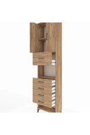 Arges Dolap 3 Raflı 5 Çekmeceli 2 Kapaklı 60x30x243 Çam-Çam