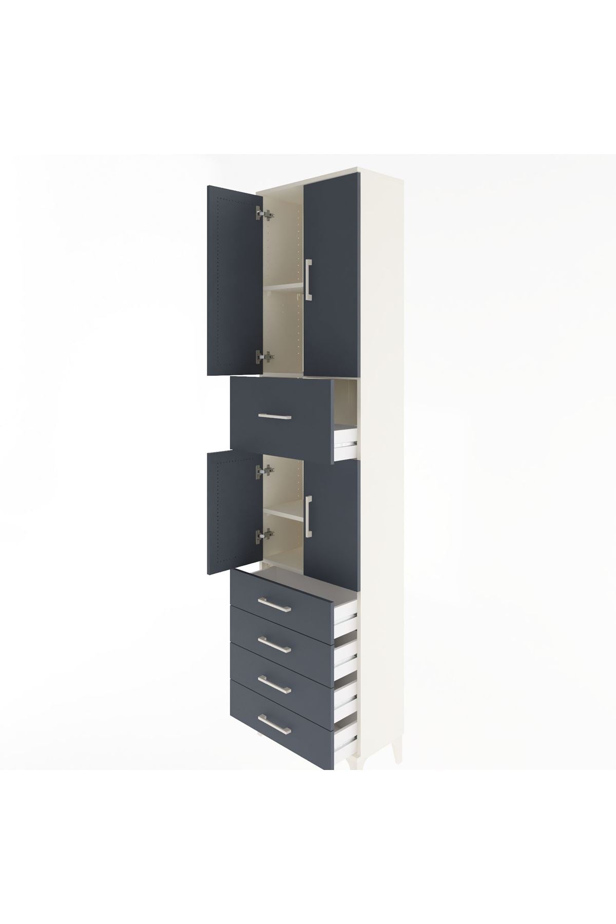 Arges Dolap 4 Raflı 5 Çekmeceli 4 Kapaklı 60x30x243 Aytaşı-Antrasit