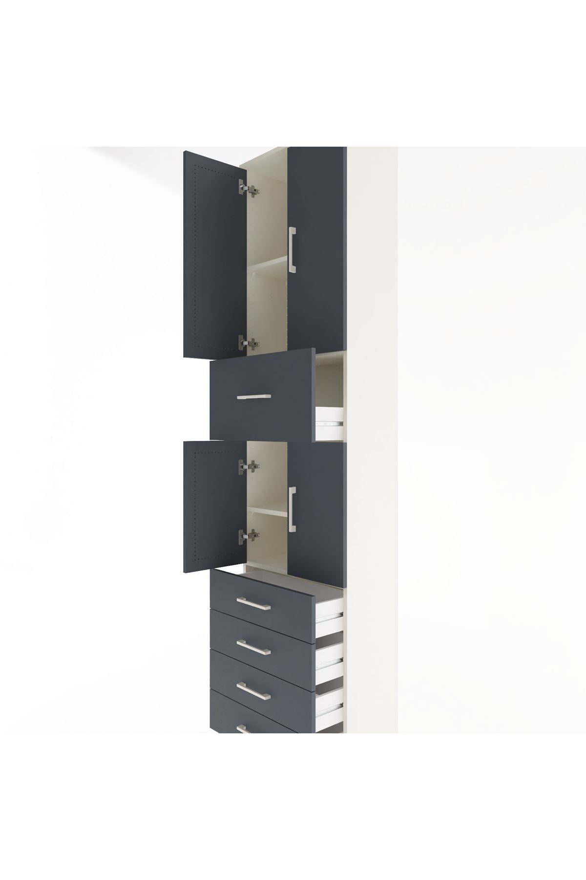 Arges Dolap 4 Raflı 5 Çekmeceli 4 Kapaklı 60x30x243 Aytaşı-Antrasit