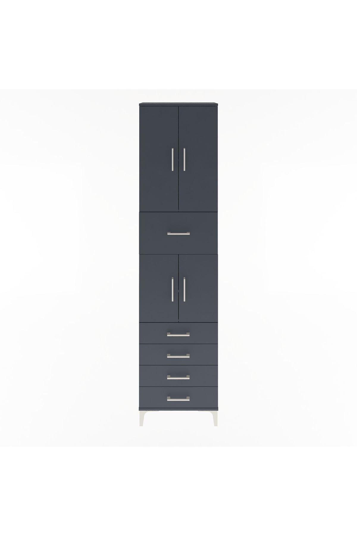 Arges Dolap 4 Raflı 5 Çekmeceli 4 Kapaklı 60x30x243 Antrasit-Antrasit
