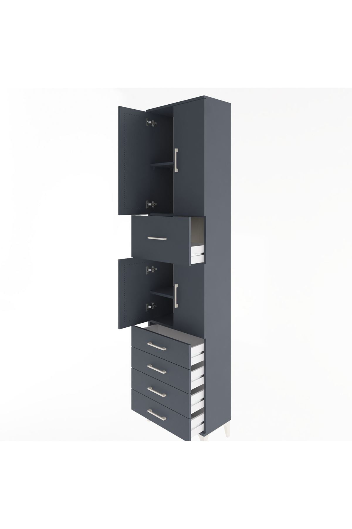 Arges Dolap 4 Raflı 5 Çekmeceli 4 Kapaklı 60x30x243 Antrasit-Antrasit
