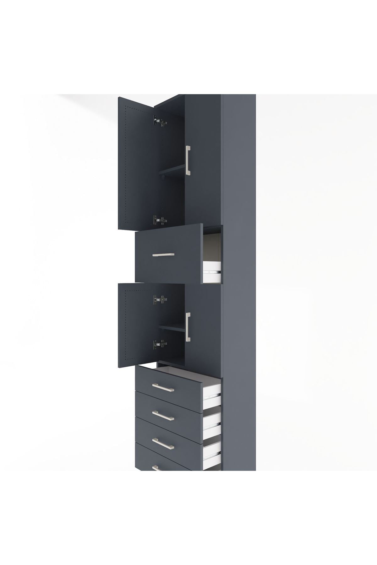 Arges Dolap 4 Raflı 5 Çekmeceli 4 Kapaklı 60x30x243 Antrasit-Antrasit