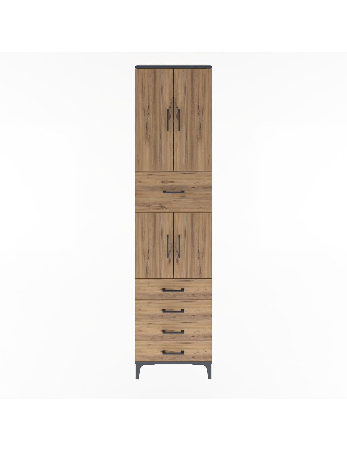 Arges Dolap 4 Raflı 5 Çekmeceli 4 Kapaklı 60x30x243 Antrasit-Çam