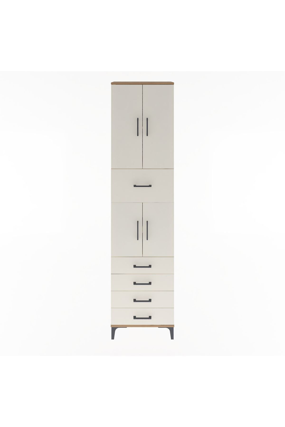 Arges Dolap 4 Raflı 5 Çekmeceli 4 Kapaklı 60x30x243 Çam-Aytaşı