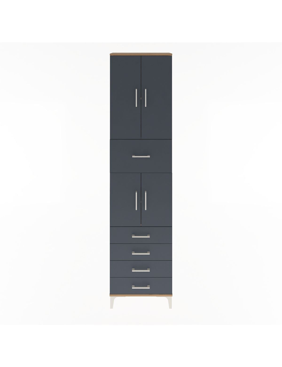 Arges Dolap 4 Raflı 5 Çekmeceli 4 Kapaklı 60x30x243 Çam-Antrasit
