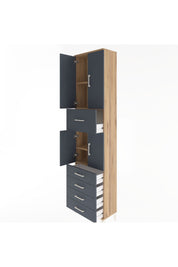 Arges Dolap 4 Raflı 5 Çekmeceli 4 Kapaklı 60x30x243 Çam-Antrasit