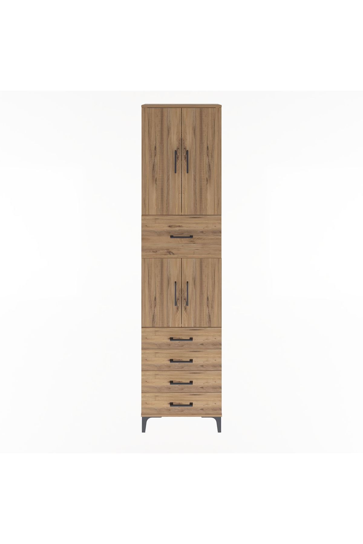 Arges Dolap 4 Raflı 5 Çekmeceli 4 Kapaklı 60x30x243 Çam-Çam