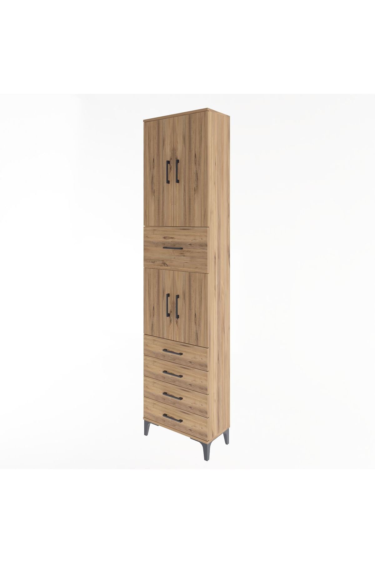 Arges Dolap 4 Raflı 5 Çekmeceli 4 Kapaklı 60x30x243 Çam-Çam