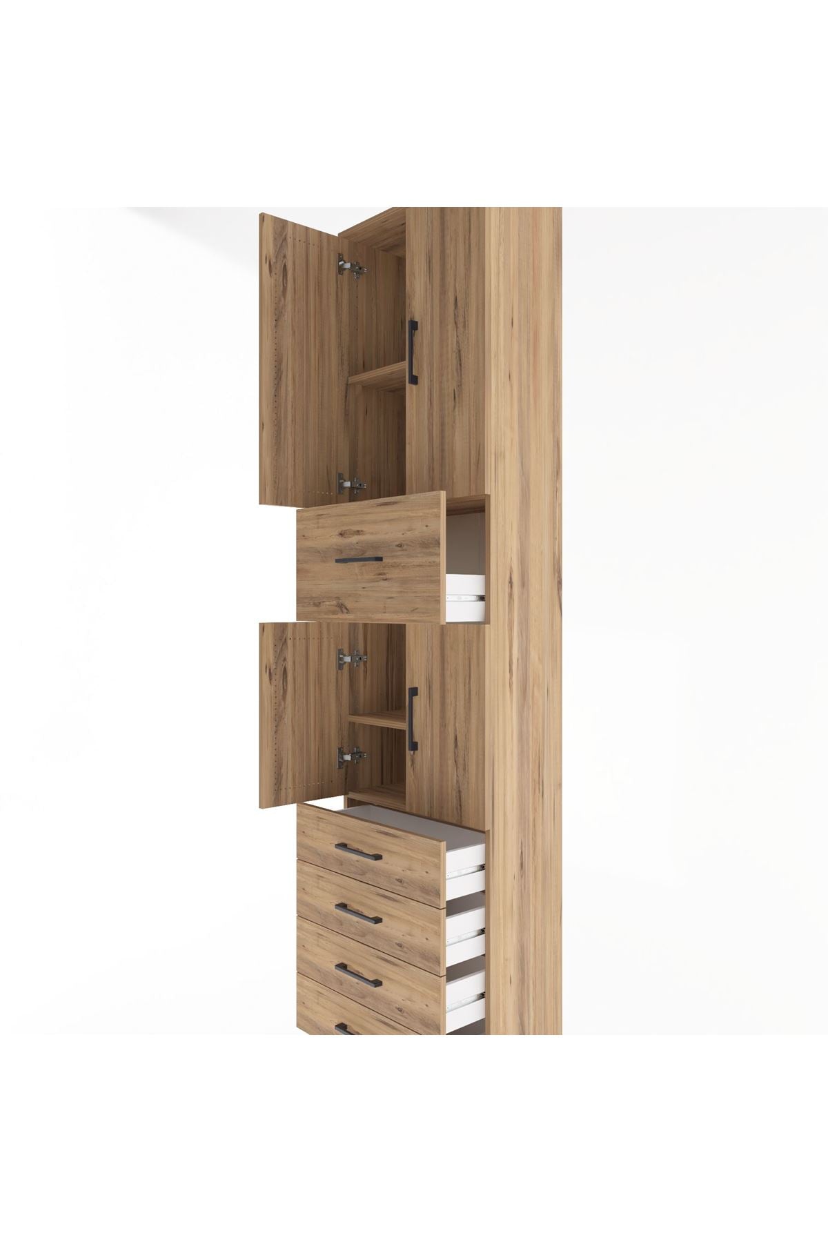 Arges Dolap 4 Raflı 5 Çekmeceli 4 Kapaklı 60x30x243 Çam-Çam