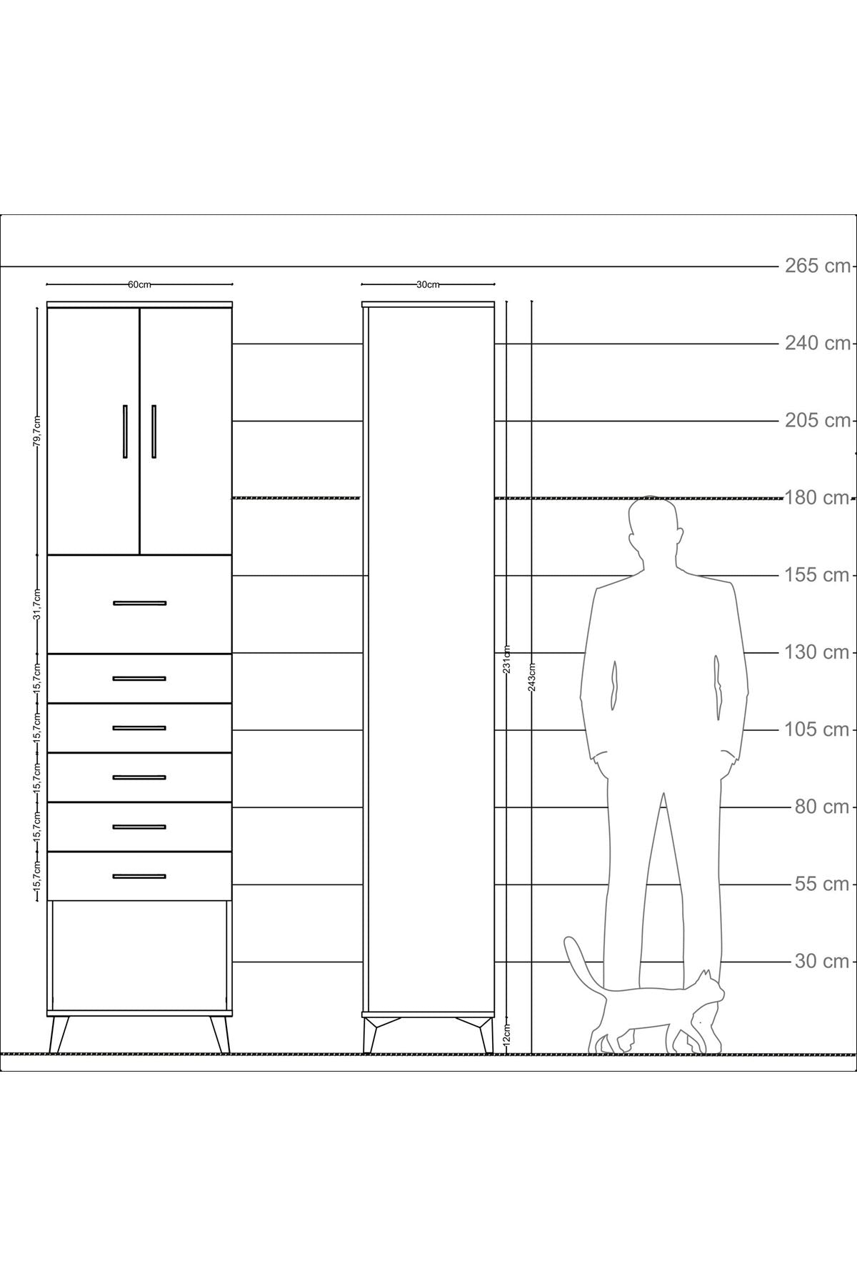 Arges Dolap 2 Raflı 6 Çekmeceli 2 Kapaklı 60x30x243 Aytaşı-Antrasit