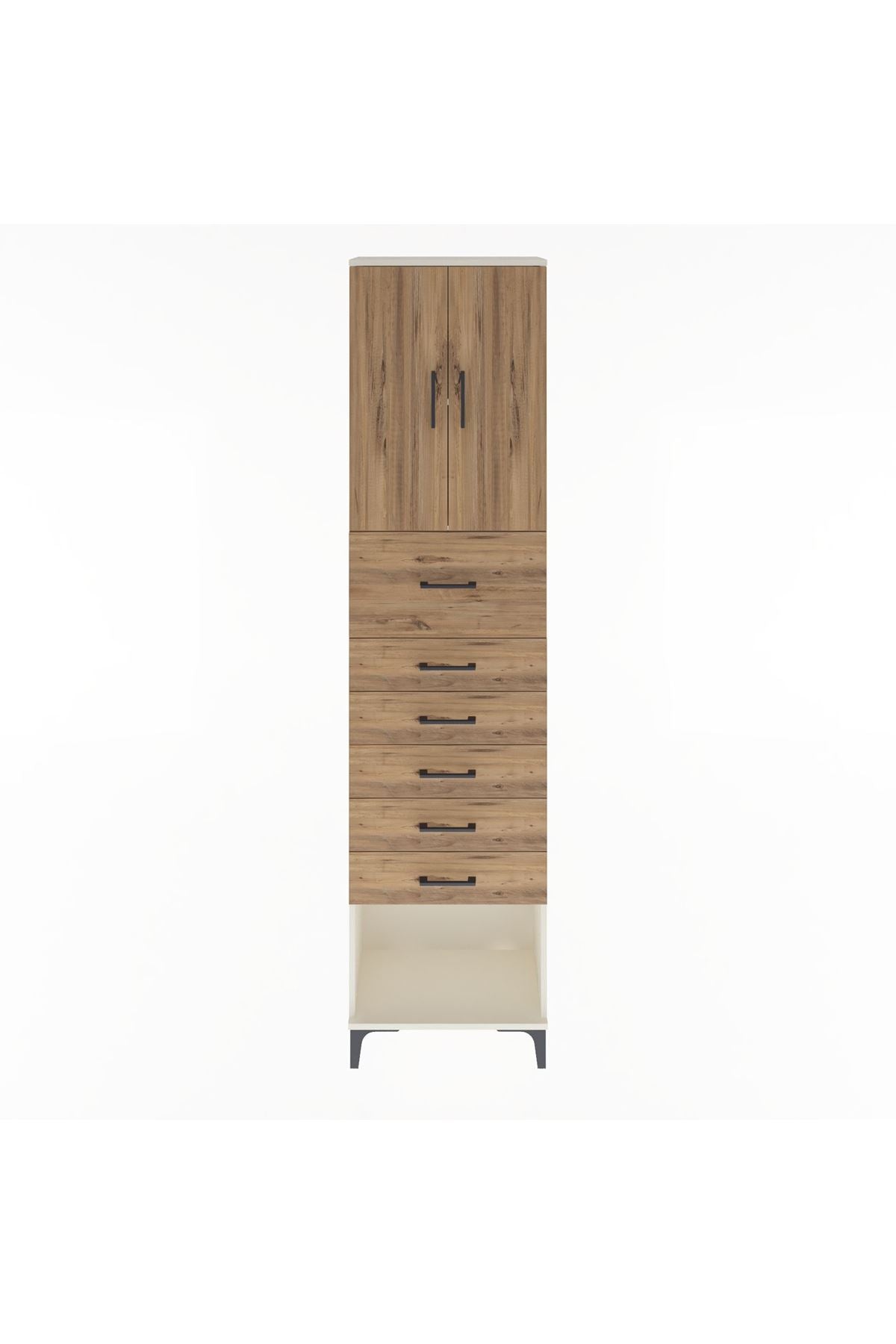 Arges Dolap 2 Raflı 6 Çekmeceli 2 Kapaklı 60x30x243 Aytaşı-Çam